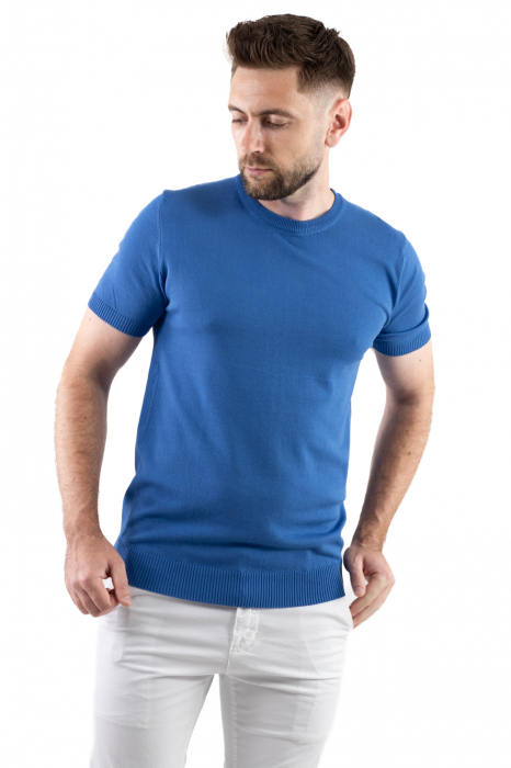 Tricou albastru simplu barbati din tricot [8]