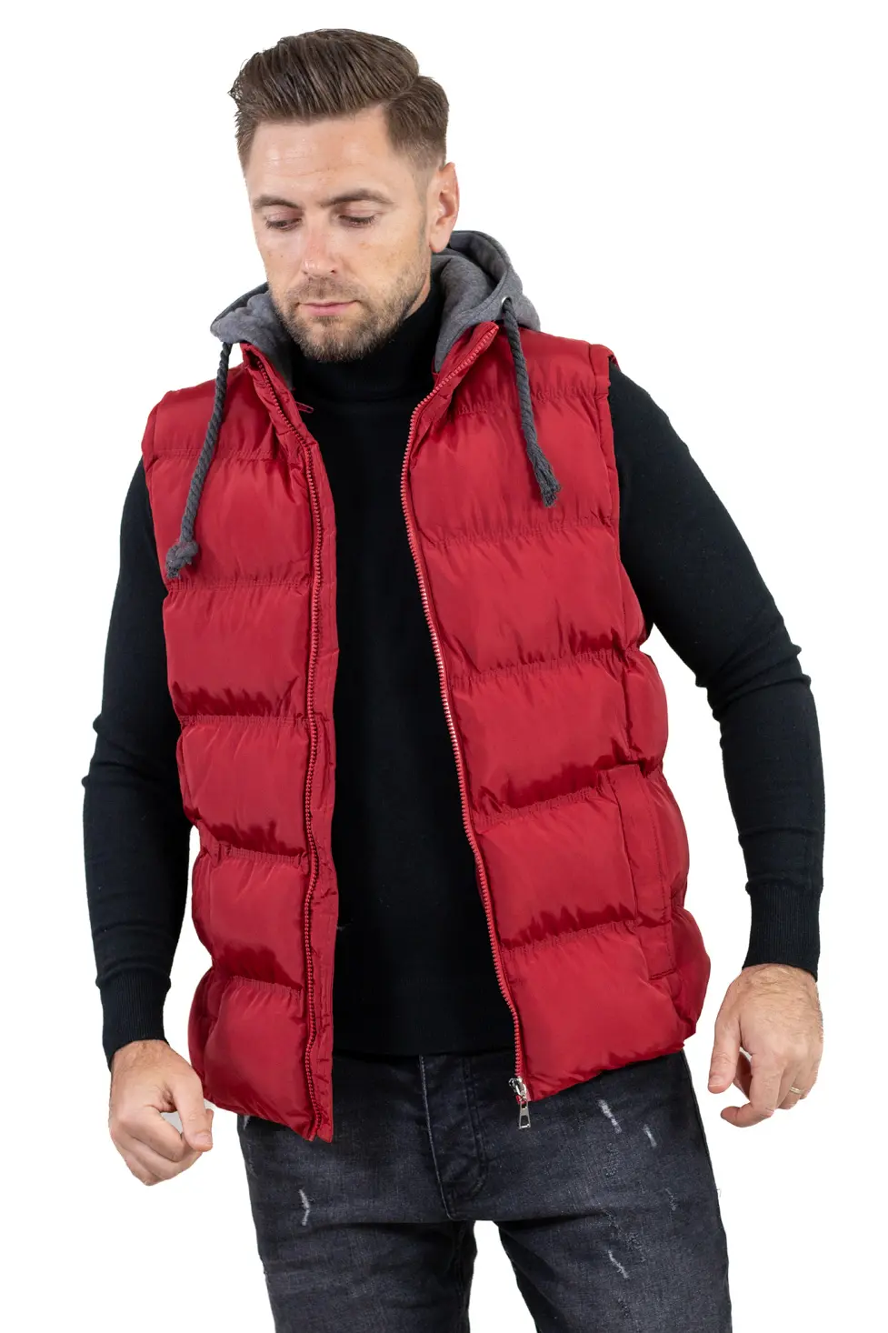 Vestă groasă bărbați cu glugă detașabilă Bordo [1]