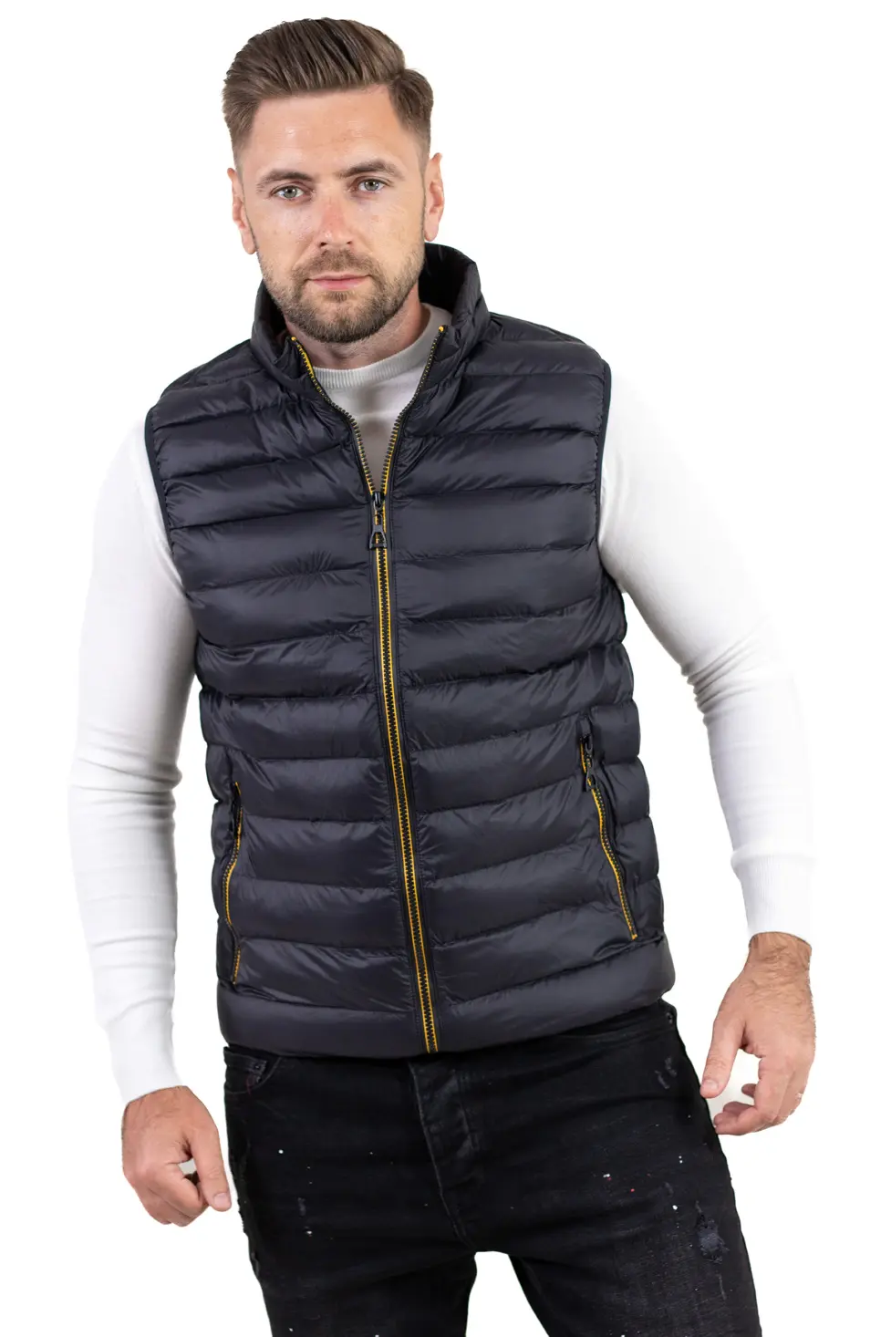 Vestă matlasată neagra bărbați – grosime medie, casual [7]