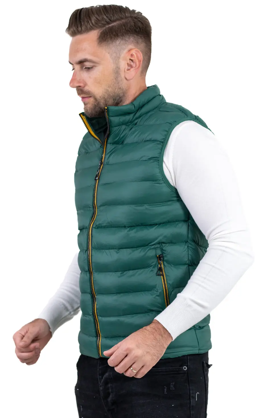 Vestă matlasată verde bărbați – grosime medie, casual [3]