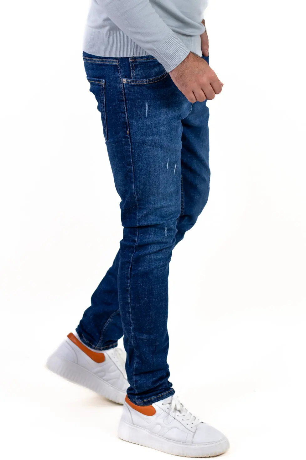 BLUGI - Blugi bărbați regular fit albastru prespălat – design cu zgârieturi