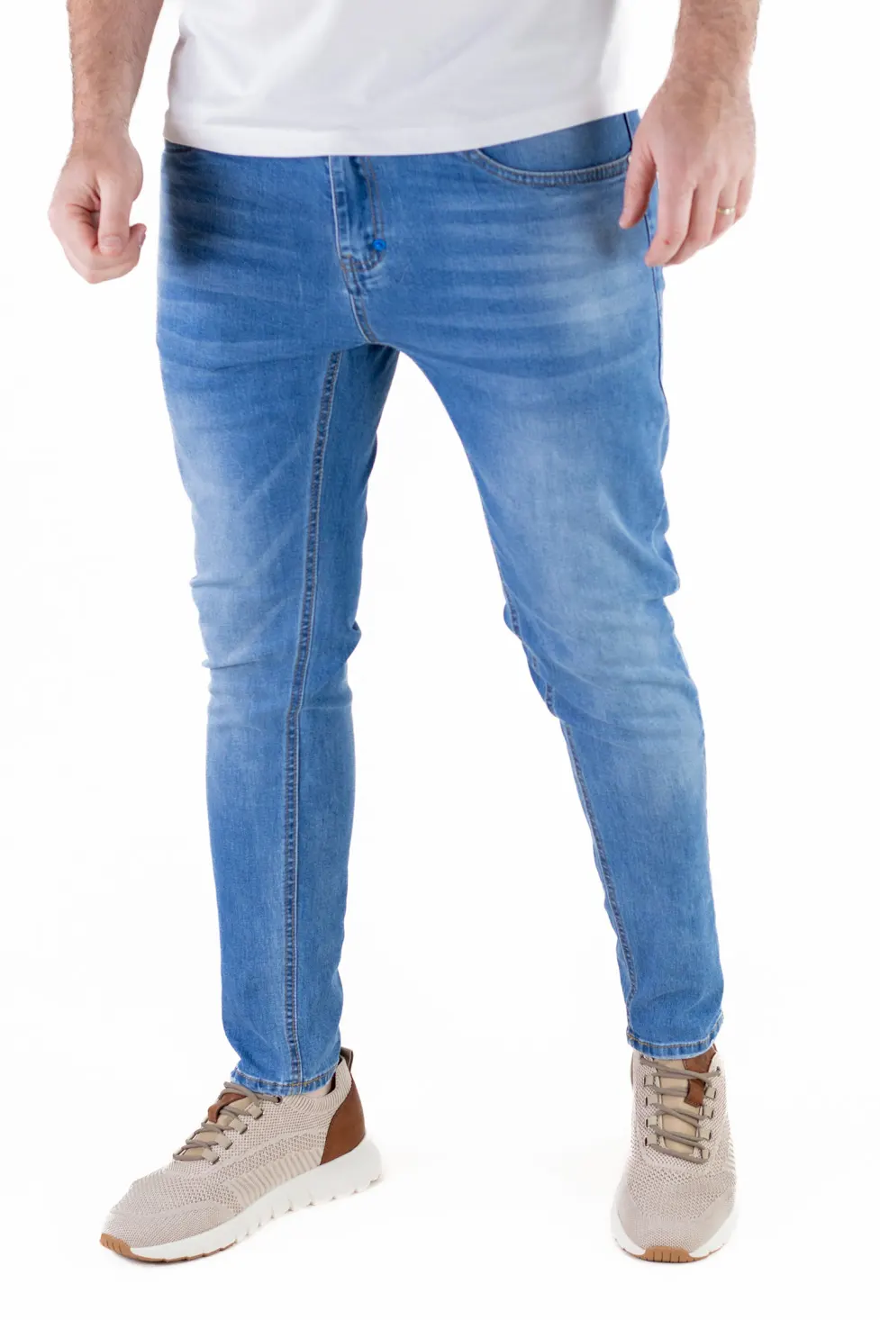 Blugi simpli barbati slim fit – albastru prespalat [2]