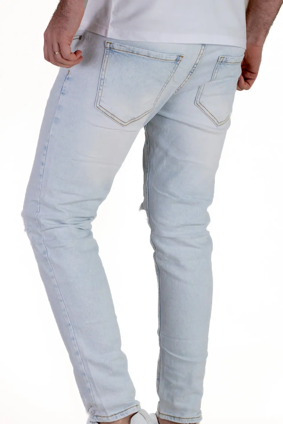 Blugi Bărbați Slim Fit Albastru Deschis (Ice Blue) cu Rupturi și Elastan [2]