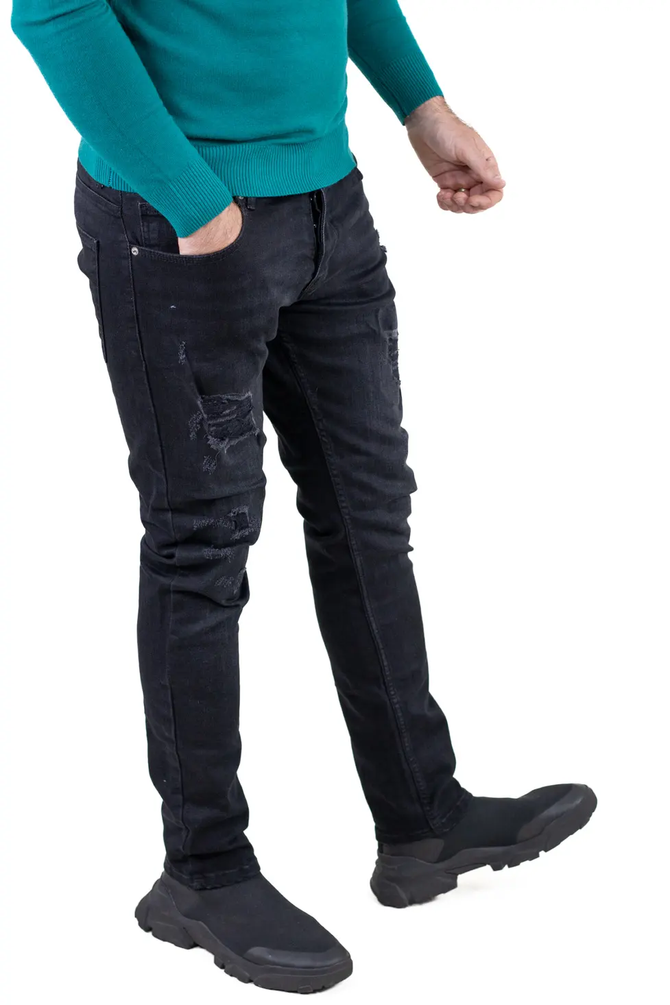 Blugi bărbați regular fit negri prespălați [5]