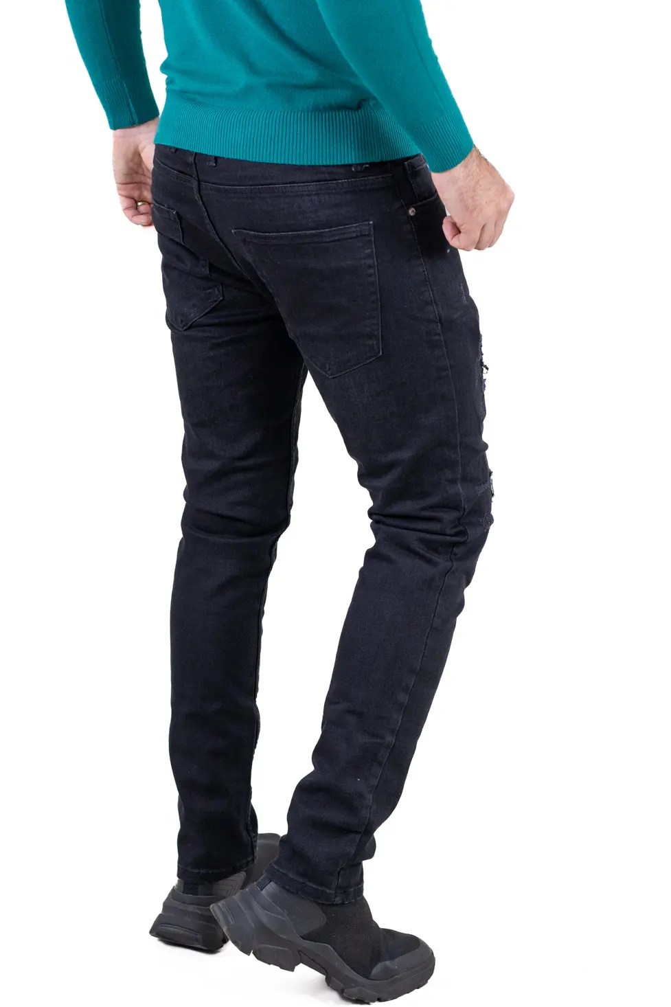 Blugi bărbați regular fit negri prespălați [4]