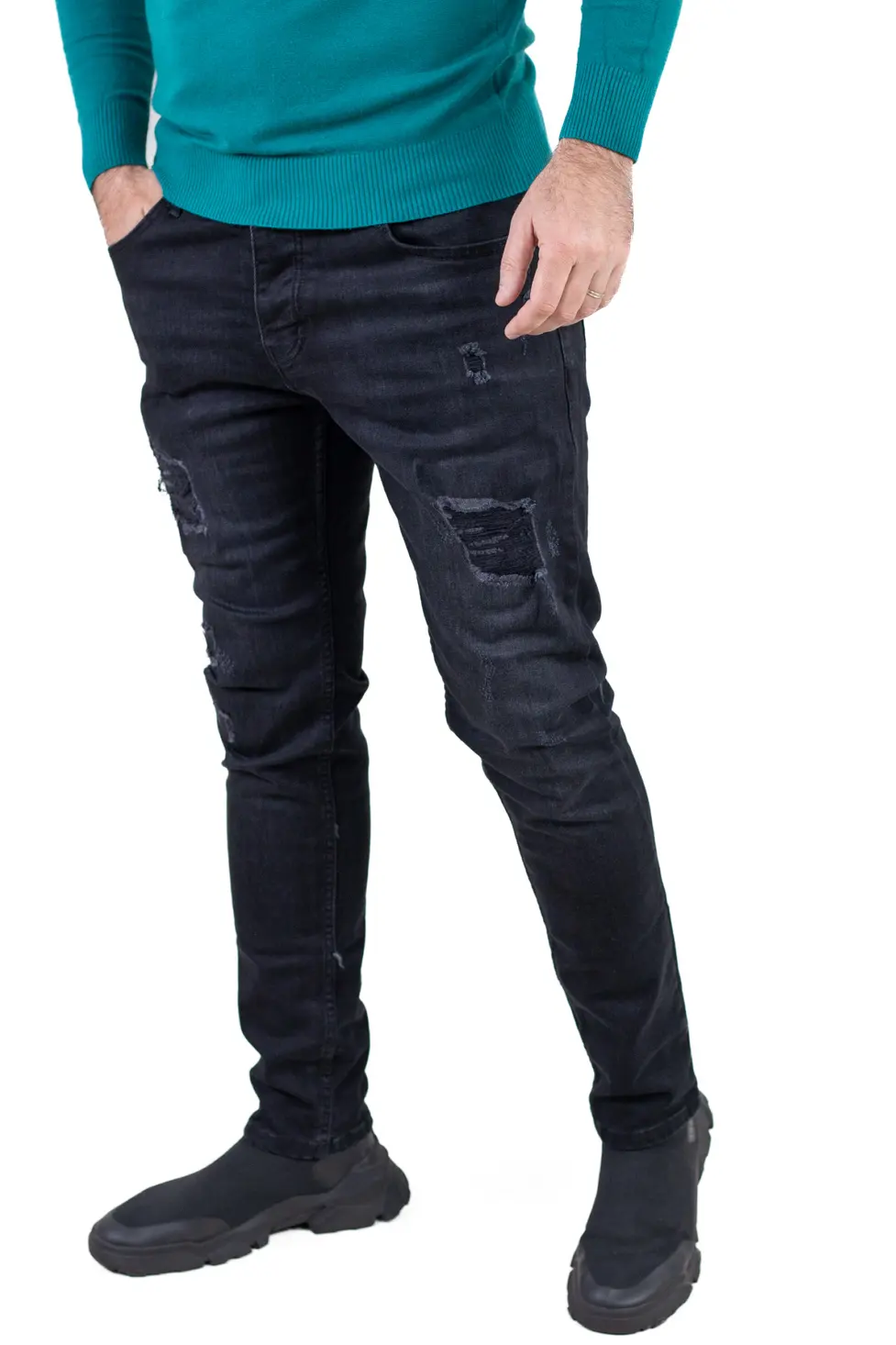 Blugi bărbați regular fit negri prespălați [2]