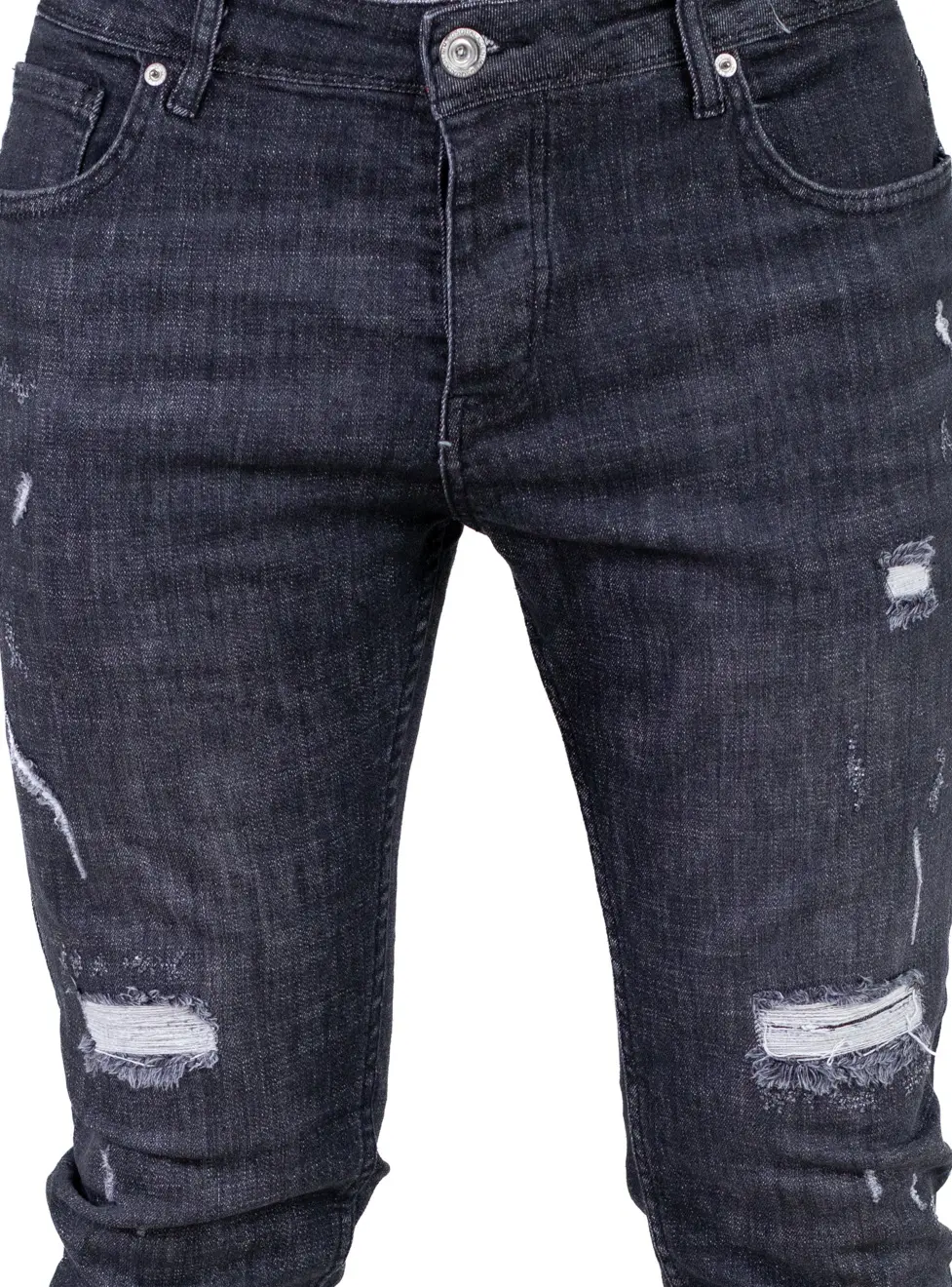 Blugi bărbați regular fit gri inchis cu rupturi albe [7]
