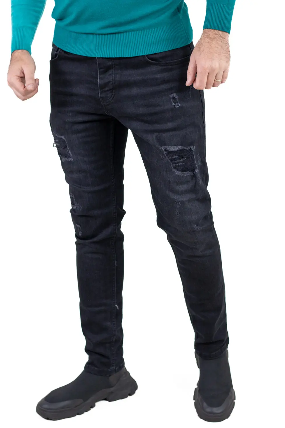 BLUGI - Blugi bărbați regular fit negri prespălați