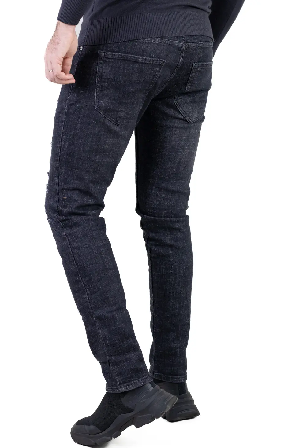 Blugi bărbați regular fit gri inchis cu rupturi albe [3]