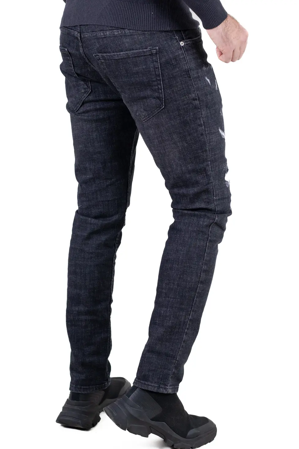 Blugi bărbați regular fit gri inchis cu rupturi albe [4]