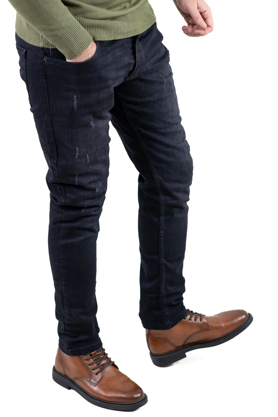 Blugi bărbați regular fit negru prespălat – design cu zgârieturi [2]