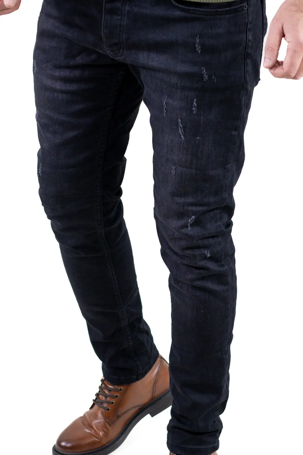 Blugi bărbați regular fit negru prespălat – design cu zgârieturi [6]