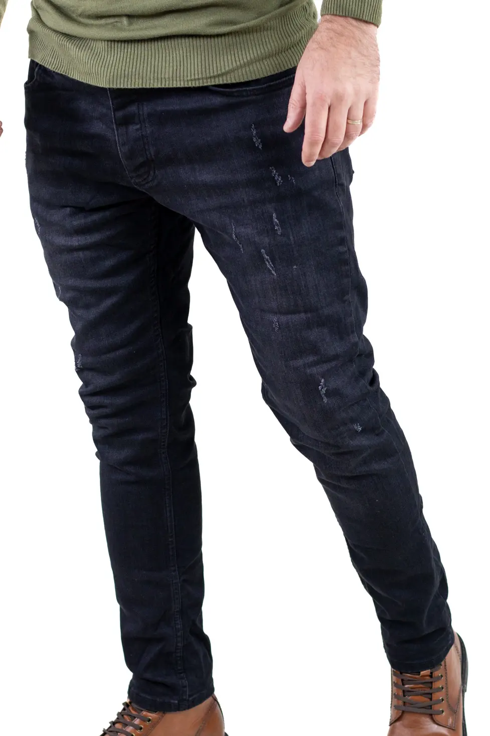 Blugi bărbați regular fit negru prespălat – design cu zgârieturi [3]