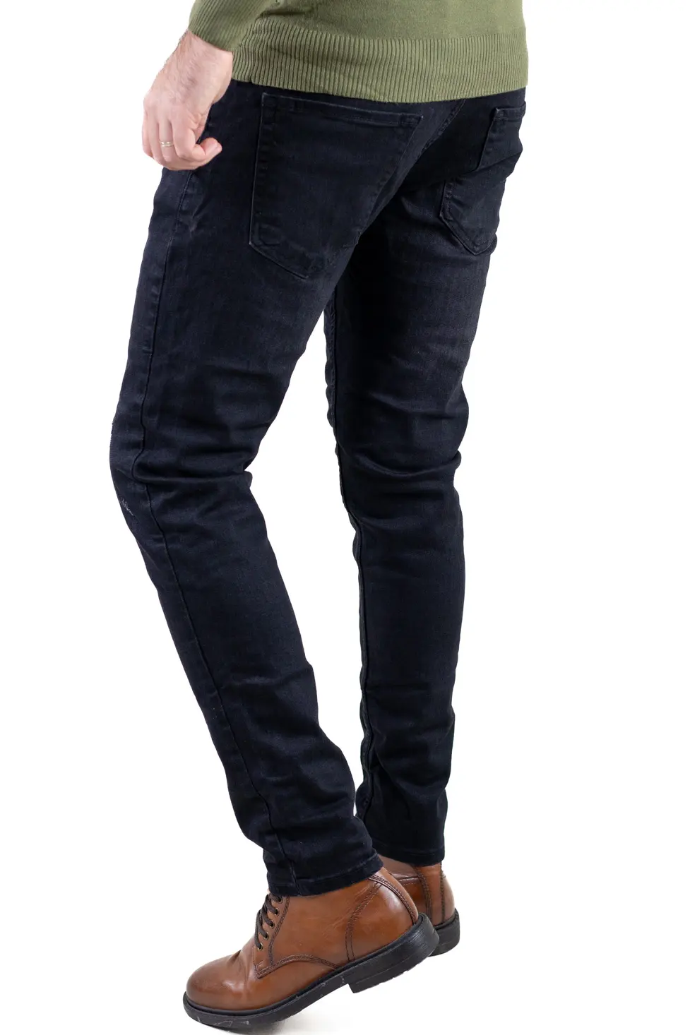 Blugi bărbați regular fit negru prespălat – design cu zgârieturi [4]