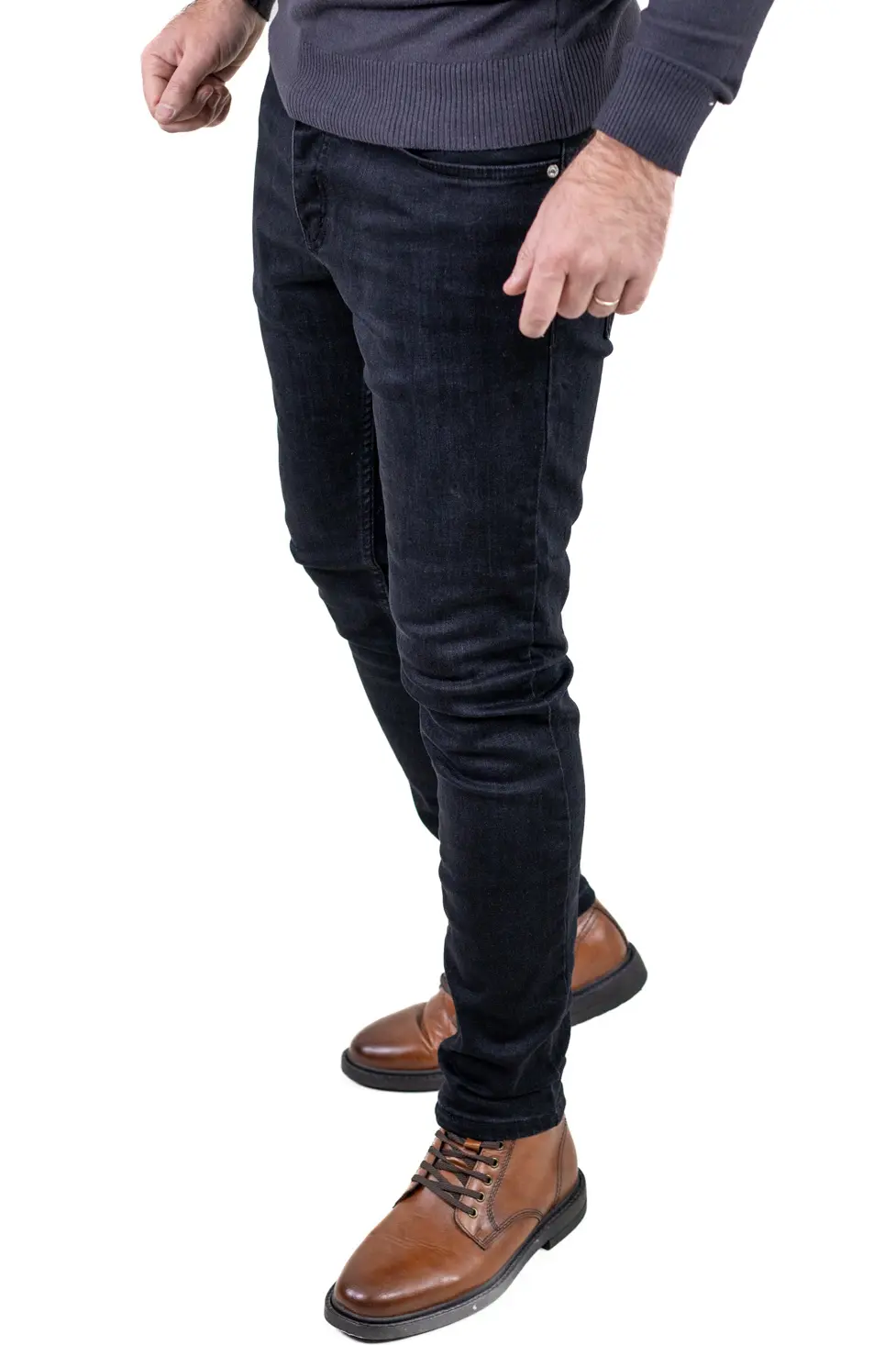 Blugi simpli negri bărbați regular fit, cu efect prespalat [2]