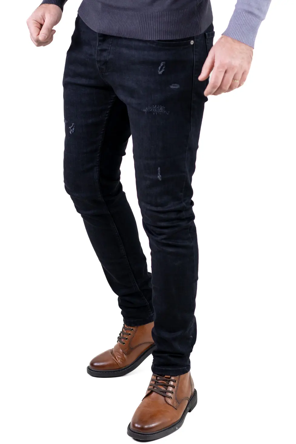 Blugi bărbați regular fit negri cu efect discret de zgârieturi [4]