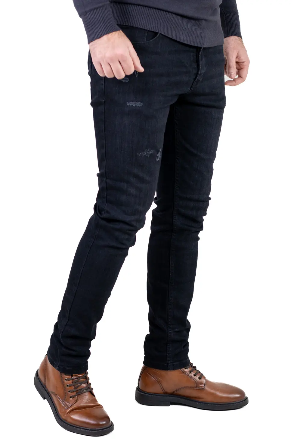 Blugi bărbați regular fit negri cu efect discret de zgârieturi [7]