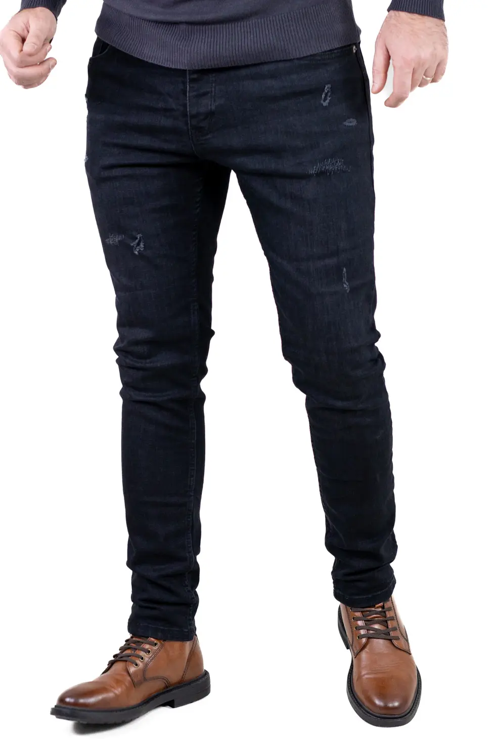 Noutati - Blugi bărbați regular fit negri cu efect discret de zgârieturi