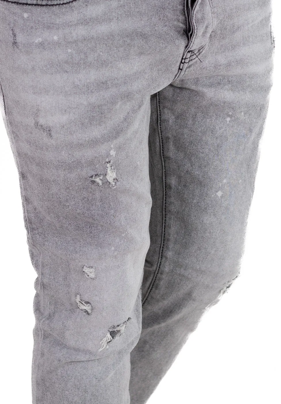 Blugi barbati slim fit – gri deschis cu rupturi mici [6]
