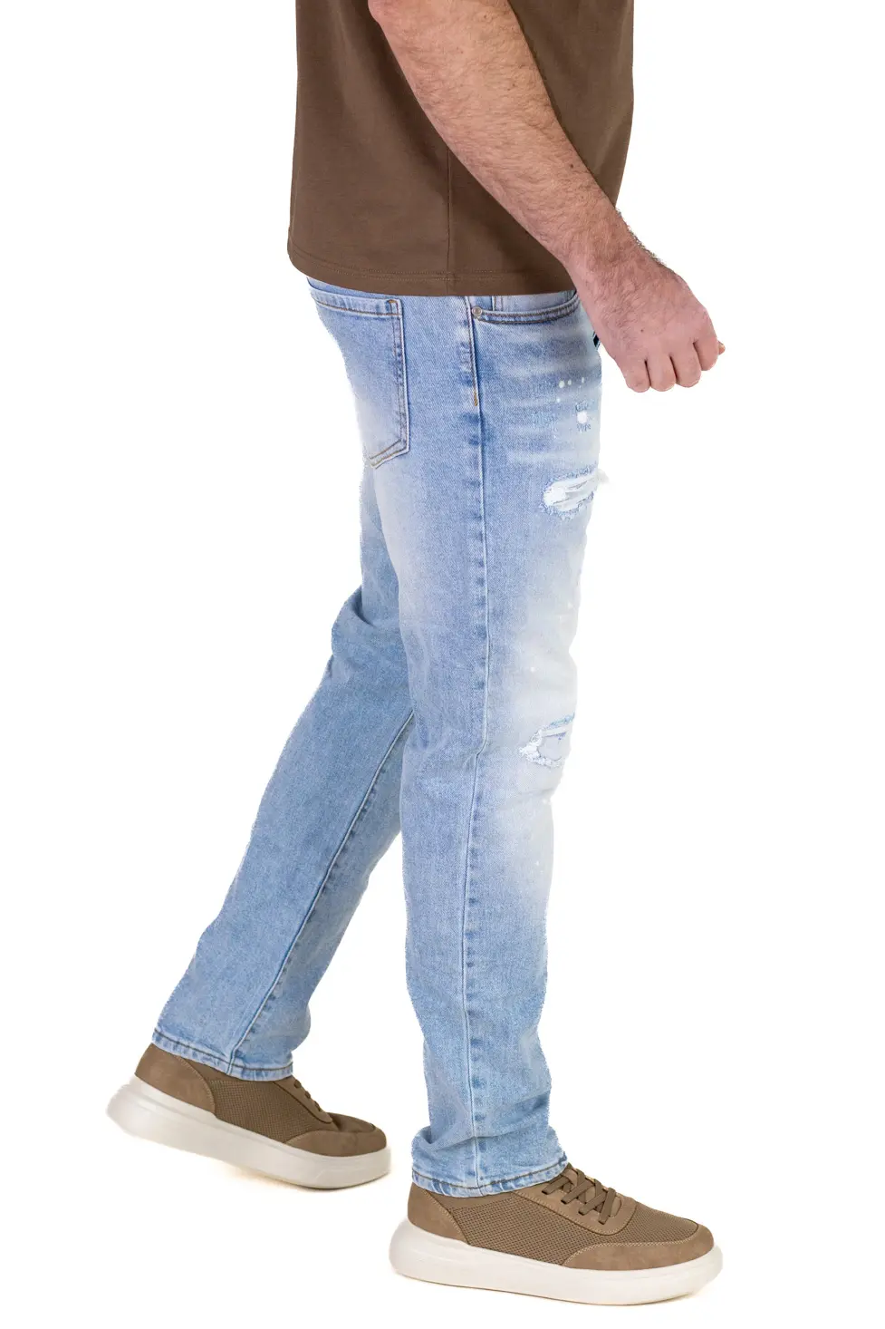 Blugi Bărbați Regular Fit Ice Blue Distressed cu Pete de Vopsea [5]