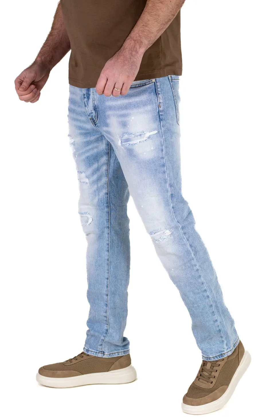 Blugi Bărbați Regular Fit Ice Blue Distressed cu Pete de Vopsea [6]