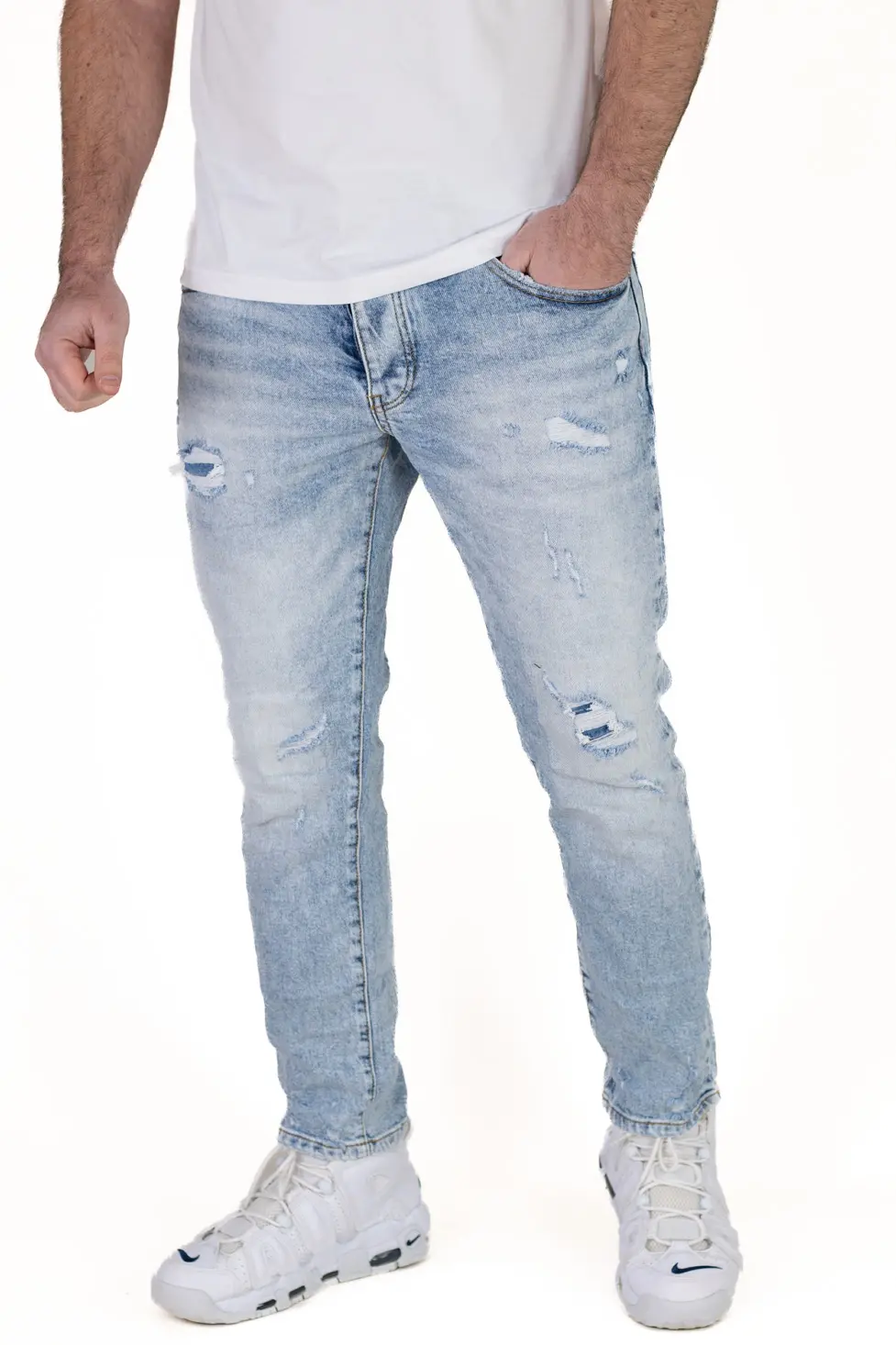 BLUGI - Blugi barbati slim fit deschisi cu rupturi