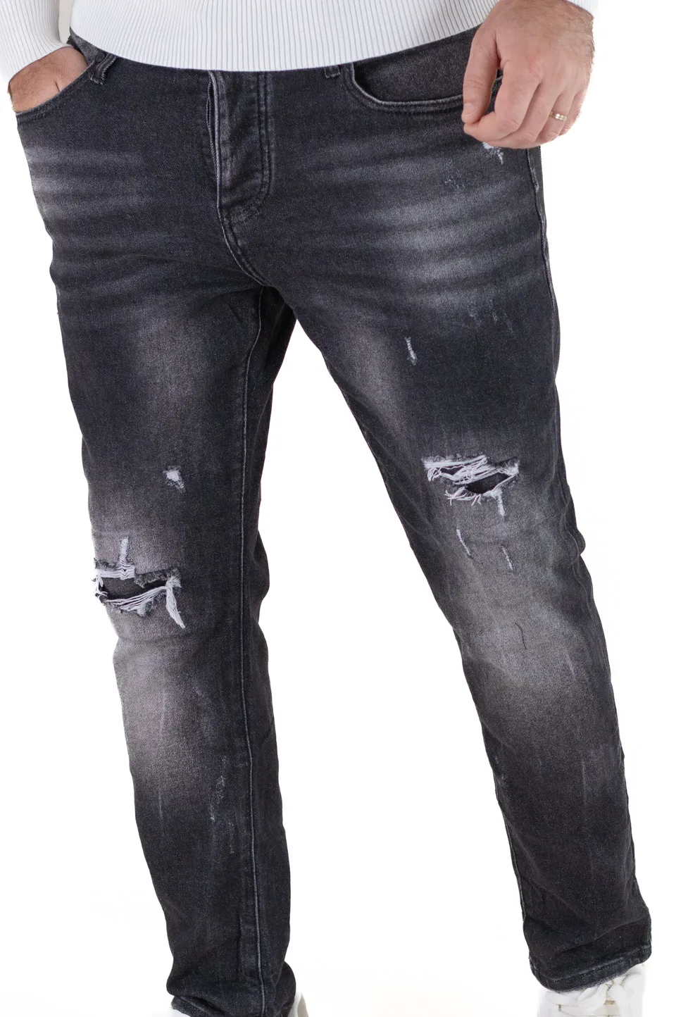 Blugi barbati slim fit – negri cu rupturi [6]