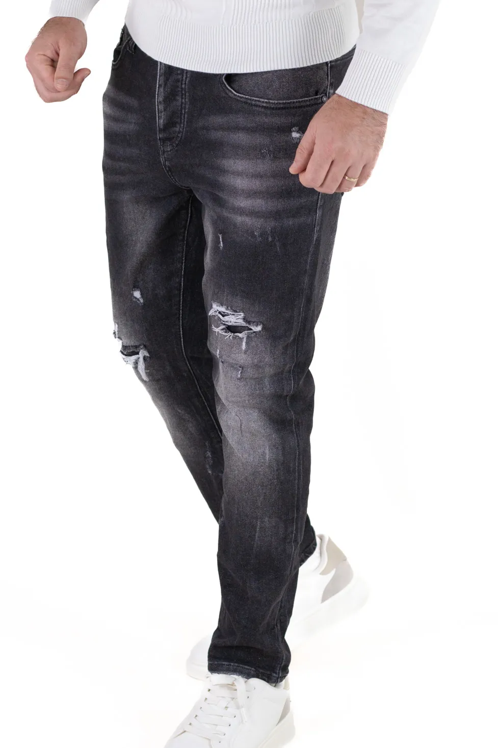 Blugi barbati slim fit – negri cu rupturi [2]