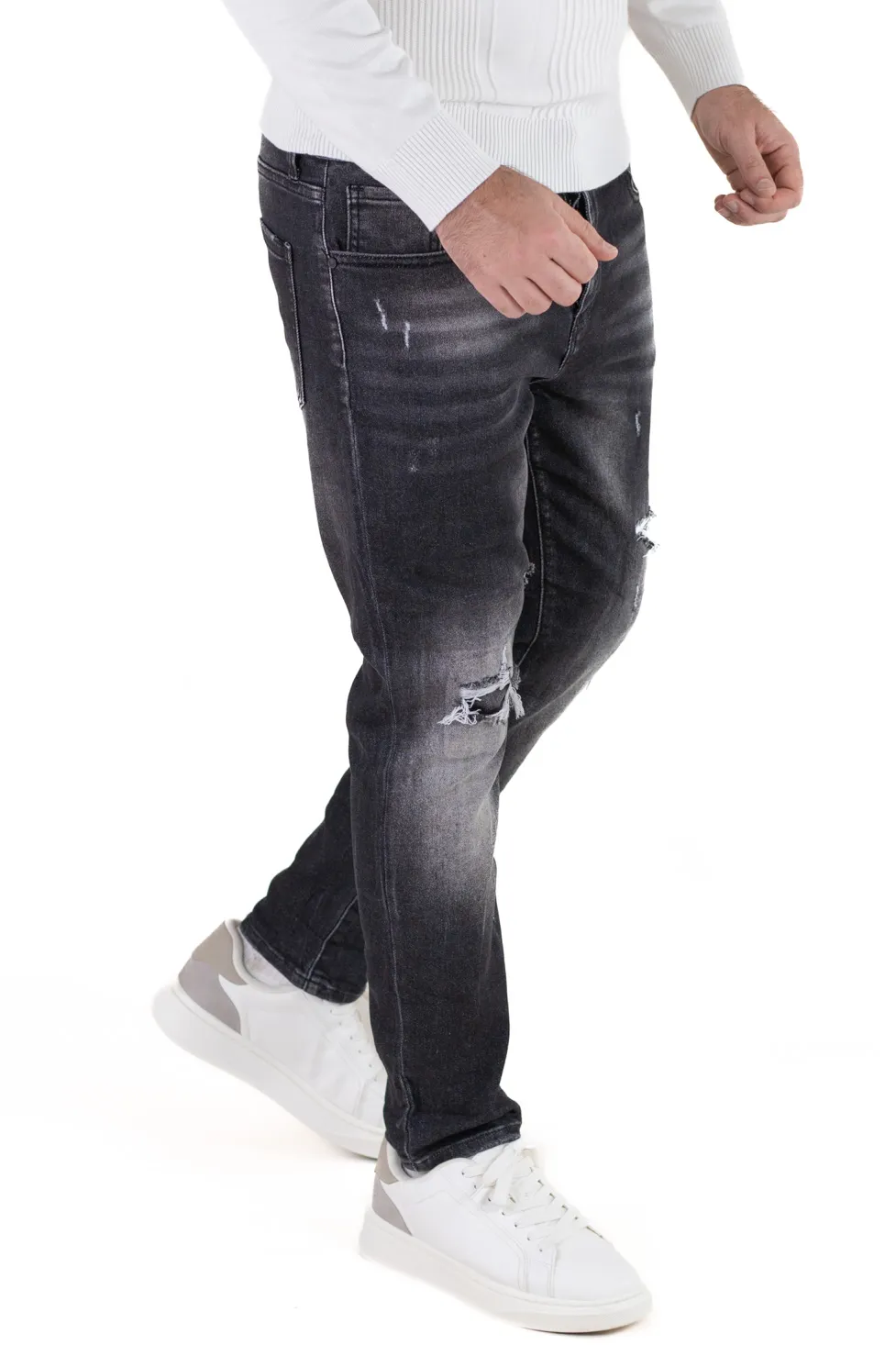 Blugi barbati slim fit – negri cu rupturi [1]