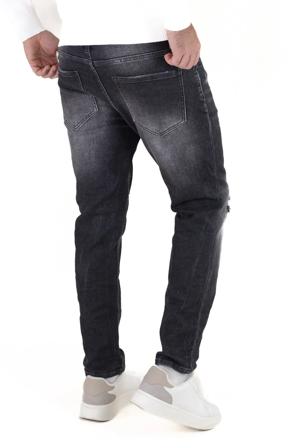 Blugi barbati slim fit – negri cu rupturi [4]