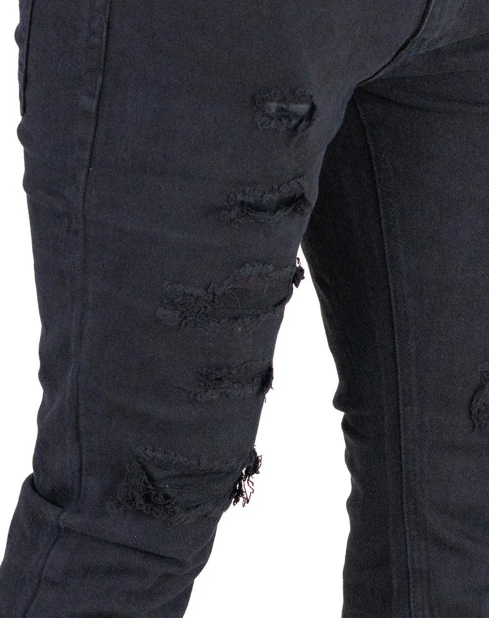 Blugi Bărbați Slim Fit Negri, Aspect Destroyed cu Rupturi și Elastan [5]