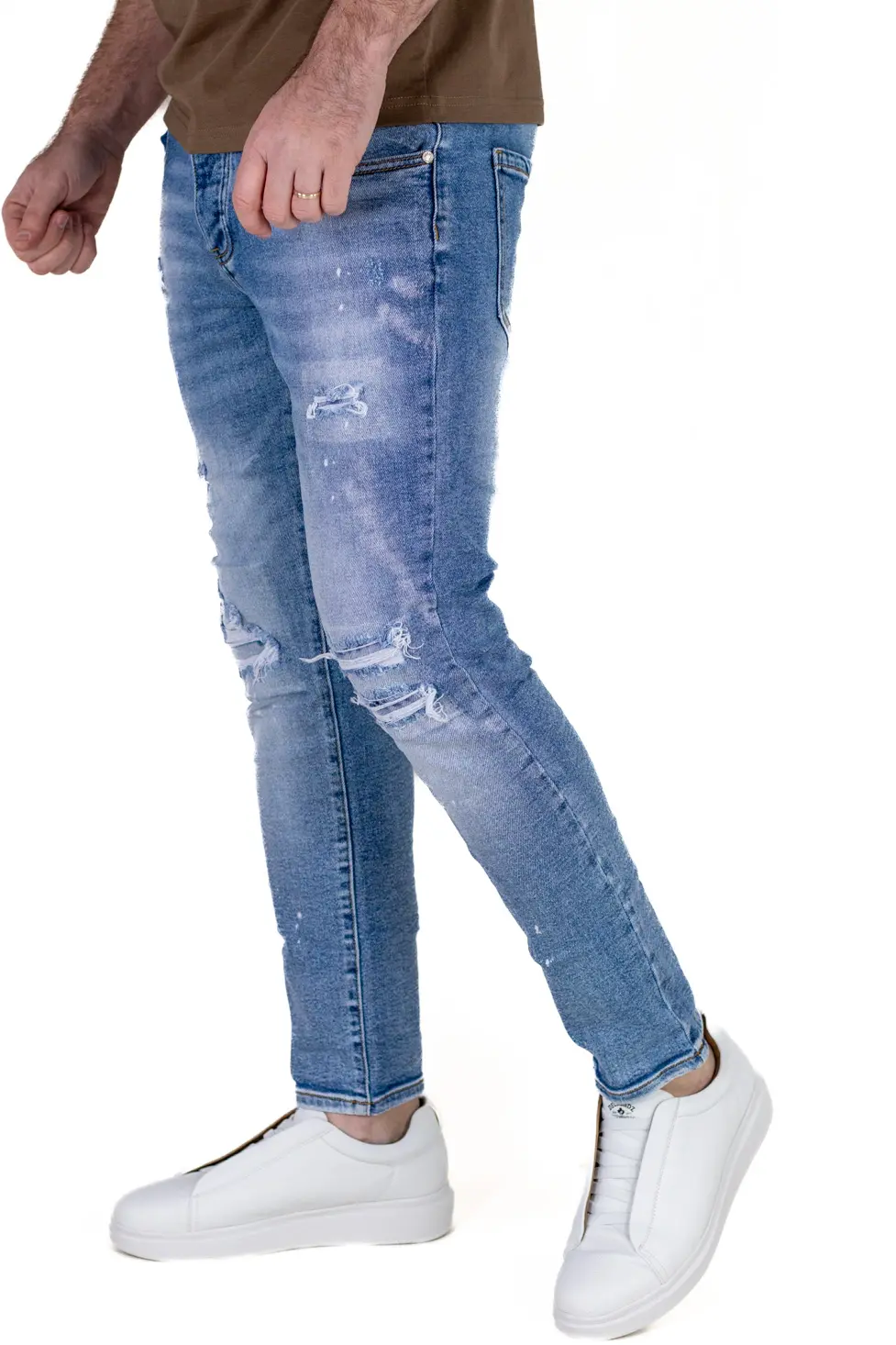 Blugi Bărbați Slim Fit Albastru Deschis (Ice Blue) cu Rupturi și Elastan [2]