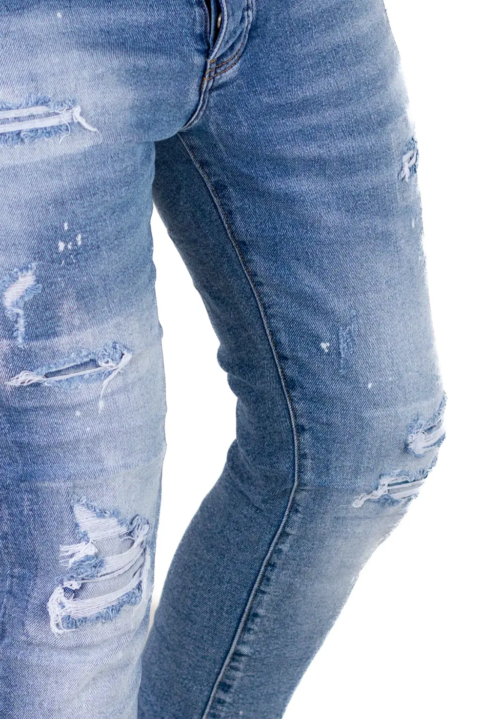 Blugi Bărbați Slim Fit Albastru Deschis (Ice Blue) cu Rupturi și Elastan [7]