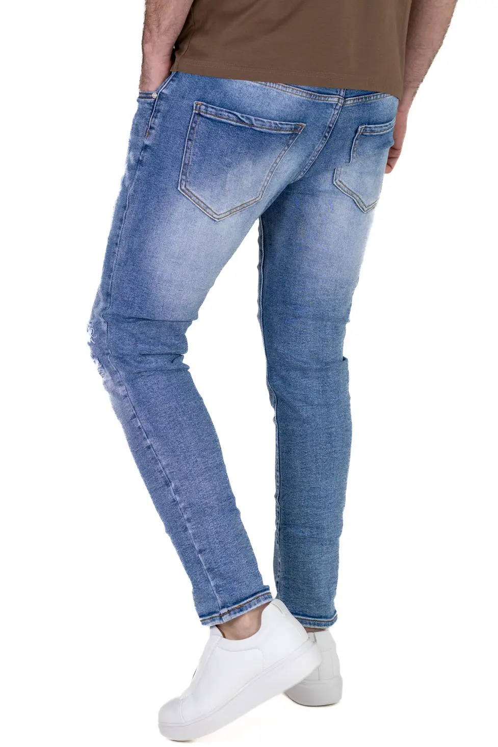 Blugi Bărbați Slim Fit Albastru Deschis (Ice Blue) cu Rupturi și Elastan [3]