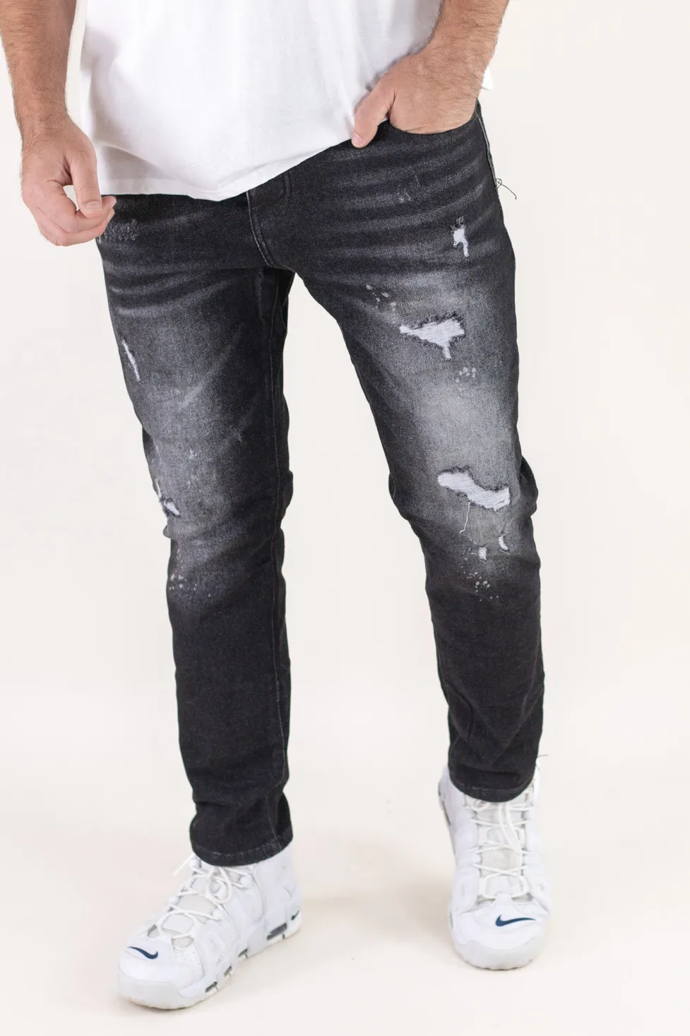 BLUGI - Blugi barbati slim fit – negri cu rupturi