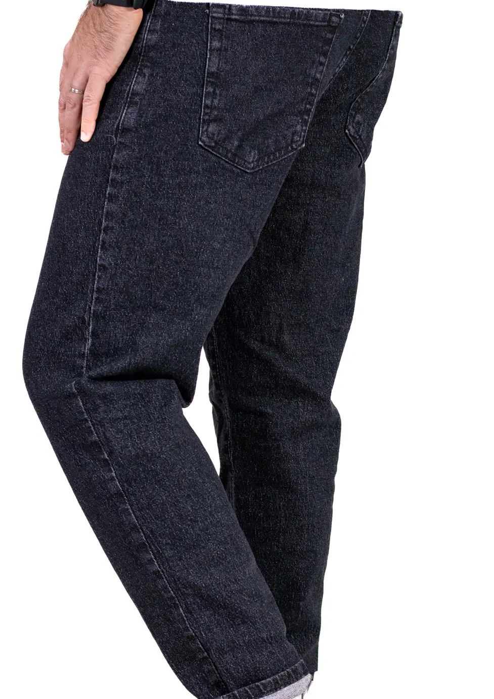 Blugi boyfriend bărbați din bumbac 100%, negri prespălați [2]