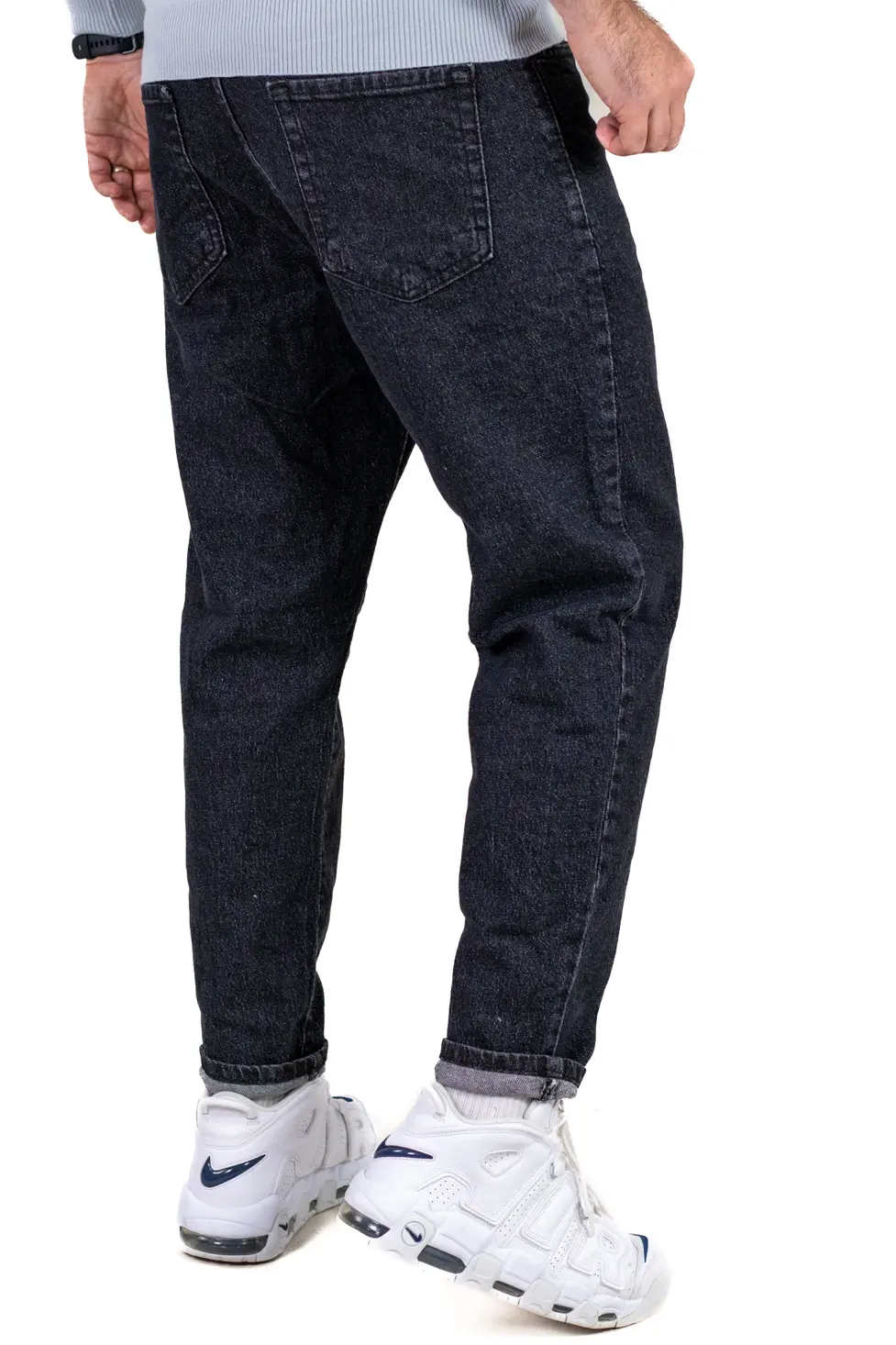 Blugi boyfriend bărbați din bumbac 100%, negri prespălați [3]