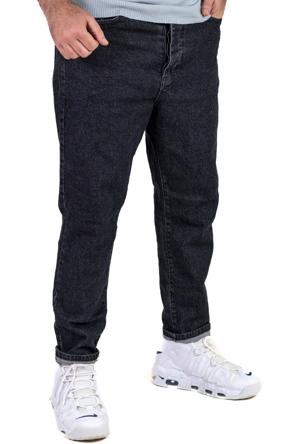 Blugi boyfriend bărbați din bumbac 100%, negri prespălați [4]