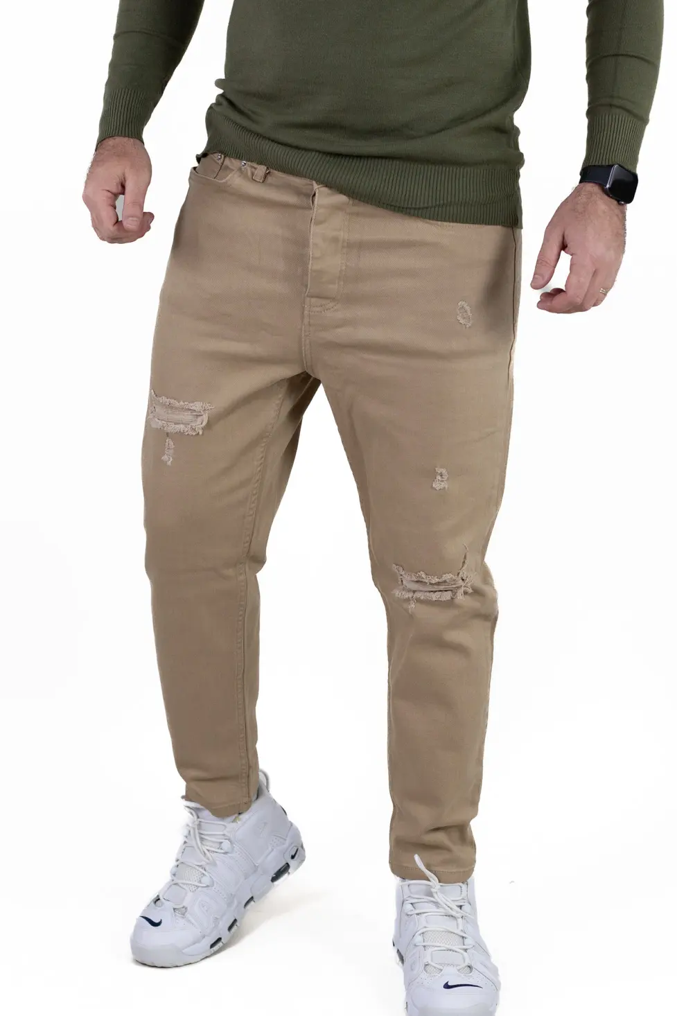 Blugi simpli boyfriend bărbați maro cu rupturi [1]