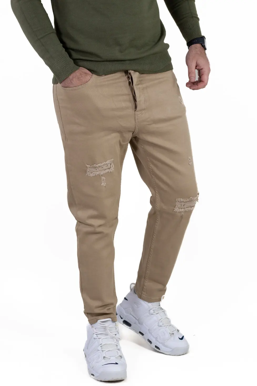 Noutati - Blugi simpli boyfriend bărbați maro cu rupturi