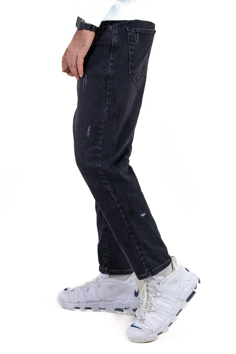 Blugi boyfriend bărbați din bumbac 100%, negri zgâriați [3]