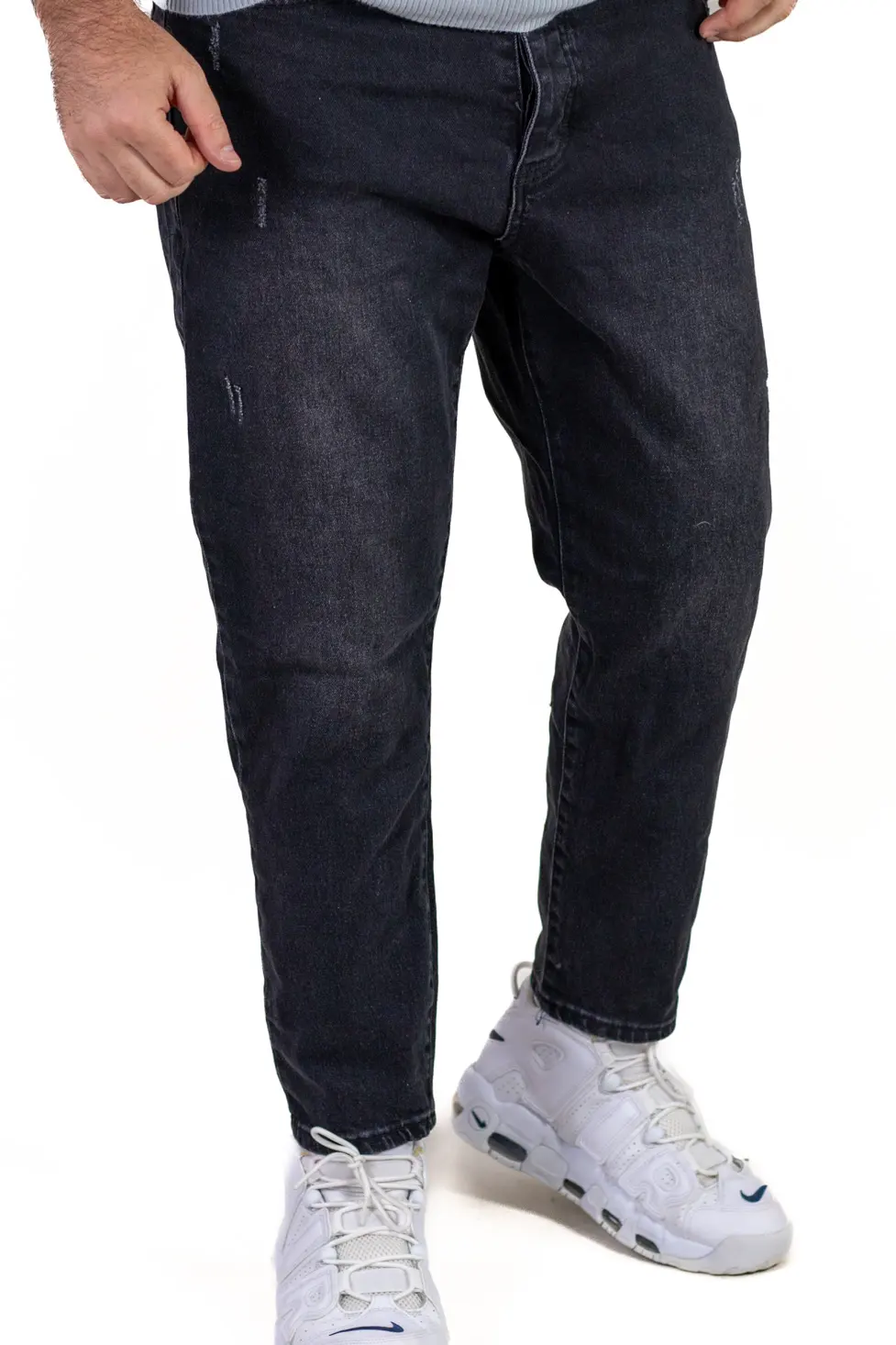 Noutati - Blugi boyfriend bărbați din bumbac 100%, negri zgâriați