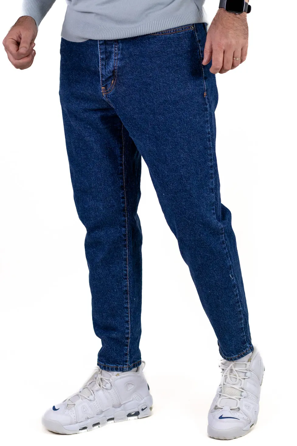 Blugi boyfriend bărbați din bumbac 100%, albastru indigo [3]