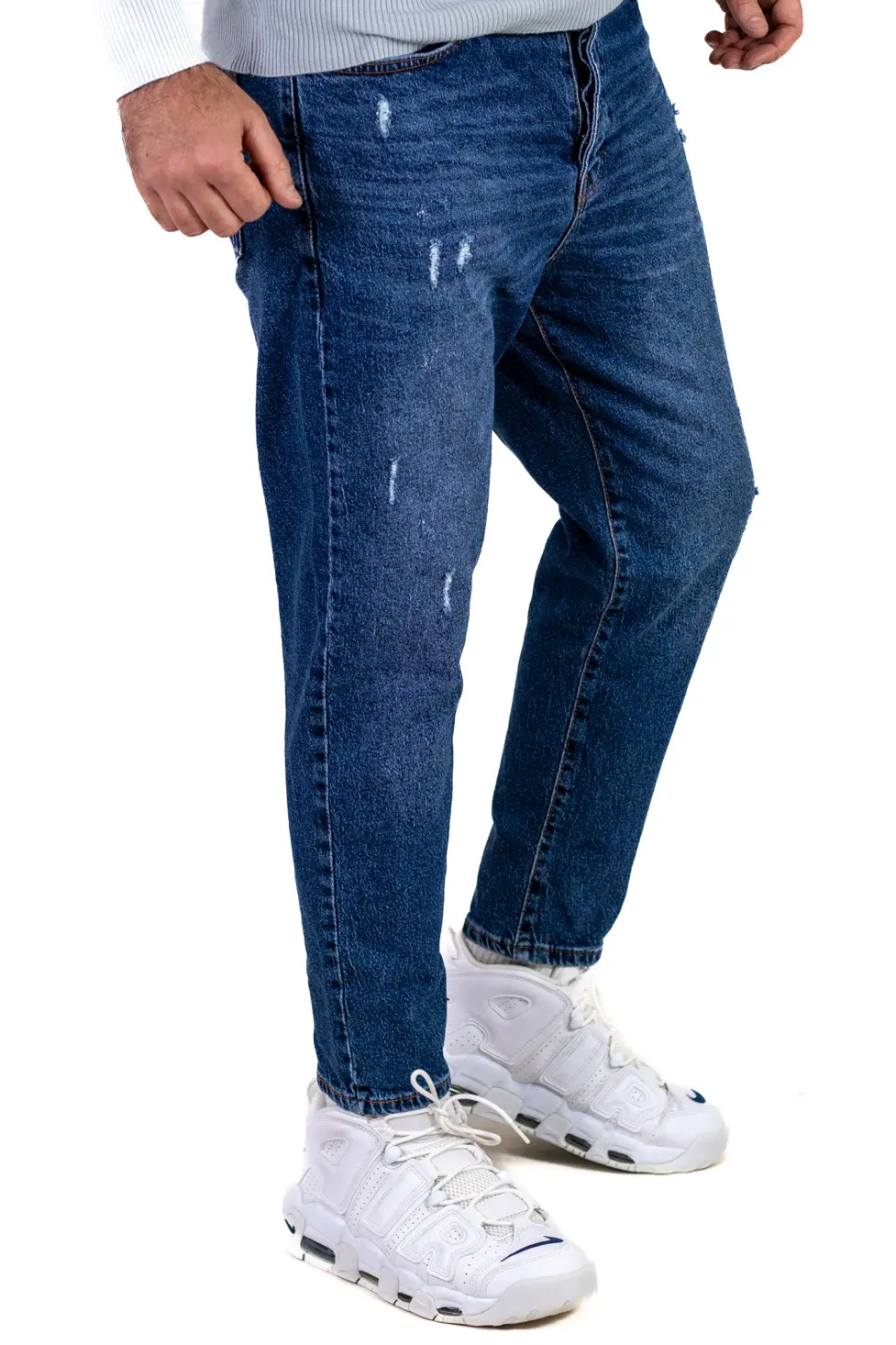 Blugi boyfriend bărbați din bumbac 100%, albaștri zgâriați [4]
