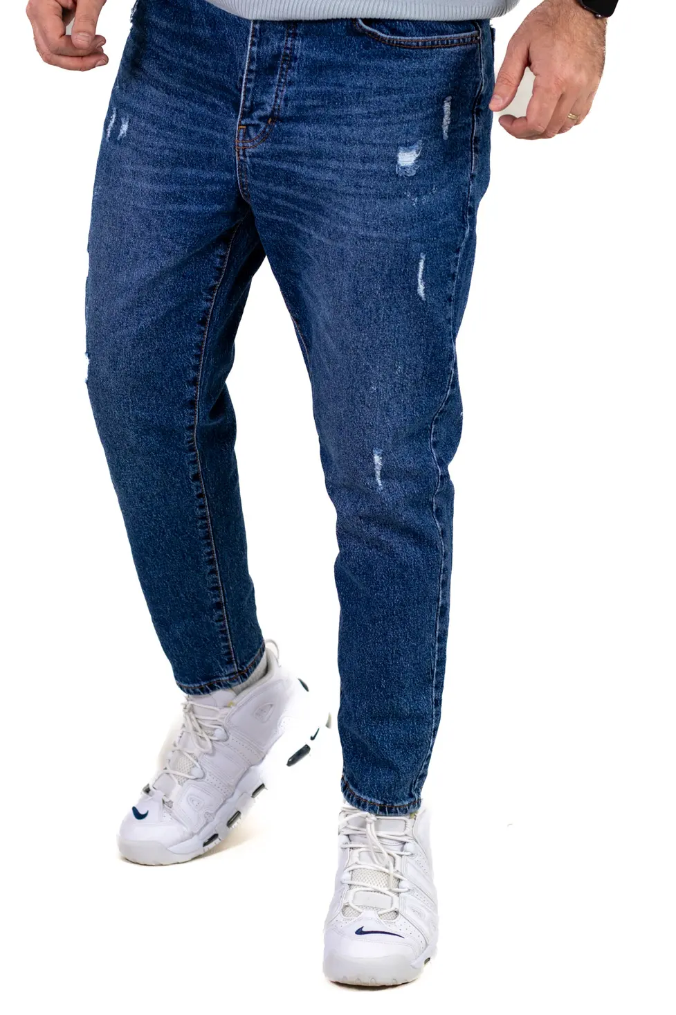 Blugi boyfriend bărbați din bumbac 100%, albaștri zgâriați [1]