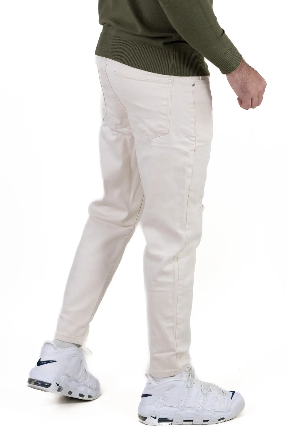 Blugi simpli boyfriend bărbați crem cu rupturi [3]