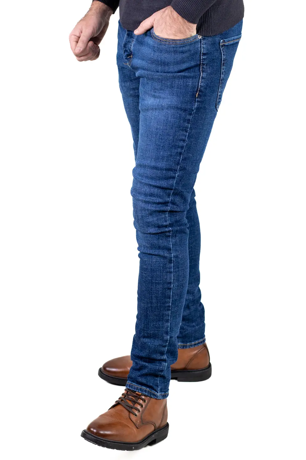 Noutati - Blugi simpli albaștri bărbați regular fit, cu efect prespalat