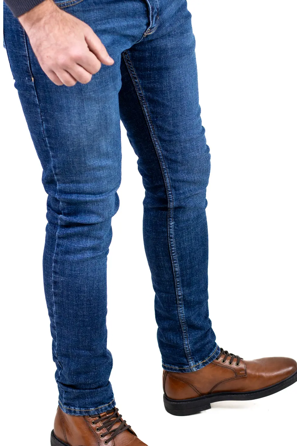 Blugi simpli albaștri bărbați regular fit, cu efect prespalat [3]