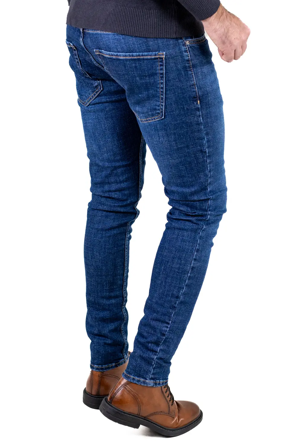 Blugi simpli albaștri bărbați regular fit, cu efect prespalat [6]