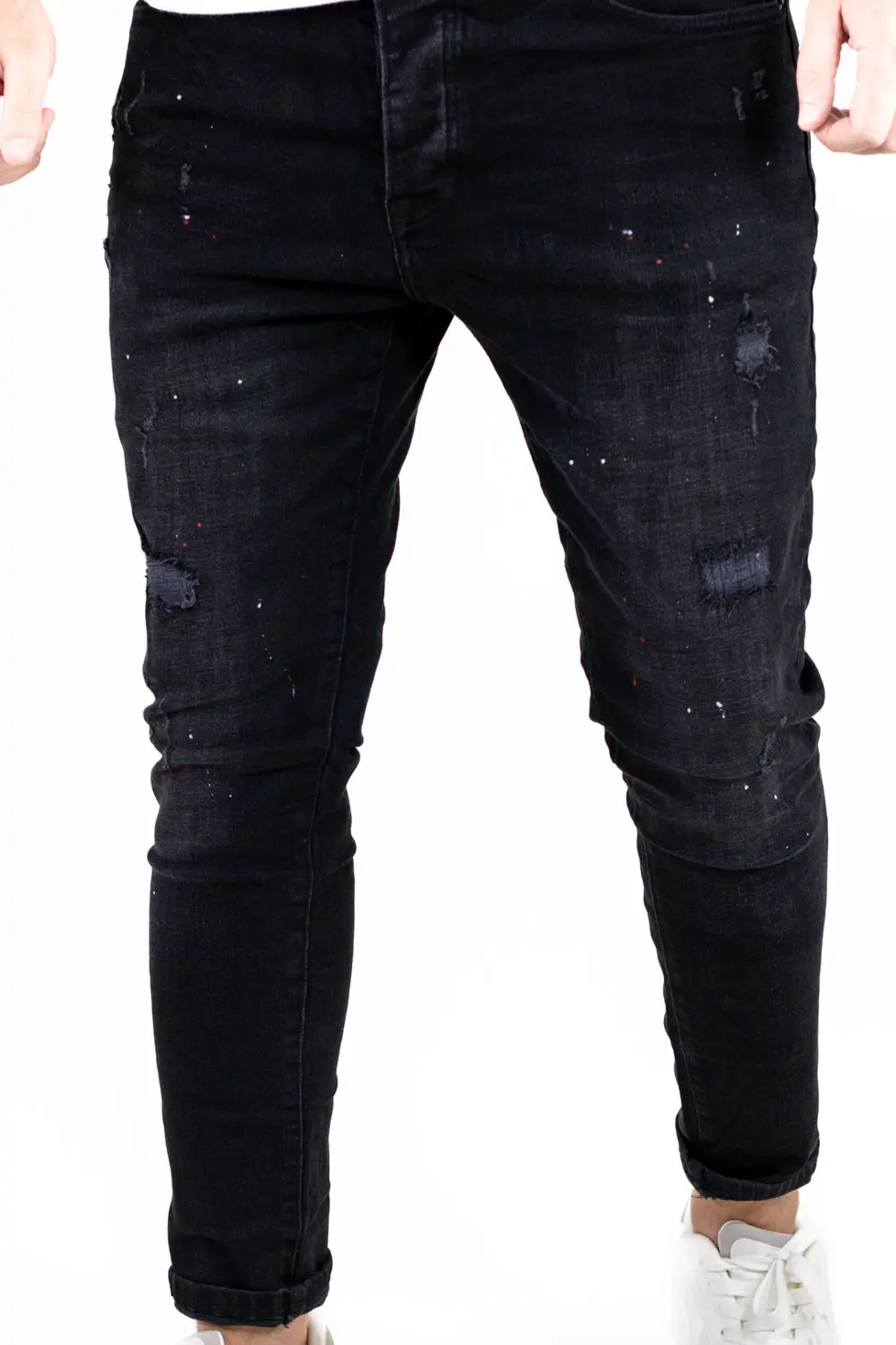 Blugi skinny fit negri cu pete de vopsea bărbați [5]